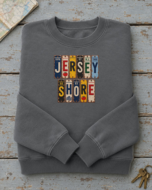 Jersey Shore, New Jersey vintage license plate sweatshirt in Pepper