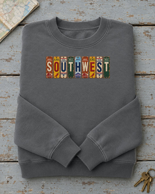 Southwest vintage license plate sweatshirt in Pepper