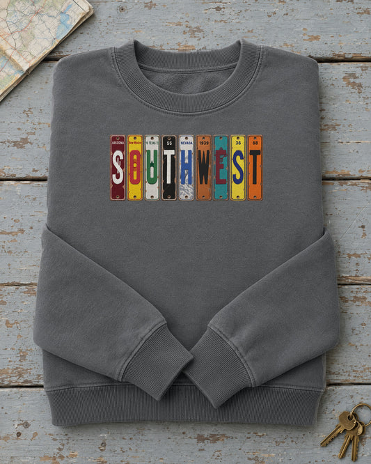 Southwest vintage license plate sweatshirt in Pepper