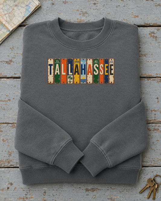 Tallahassee, Florida vintage license plate sweatshirt in Pepper