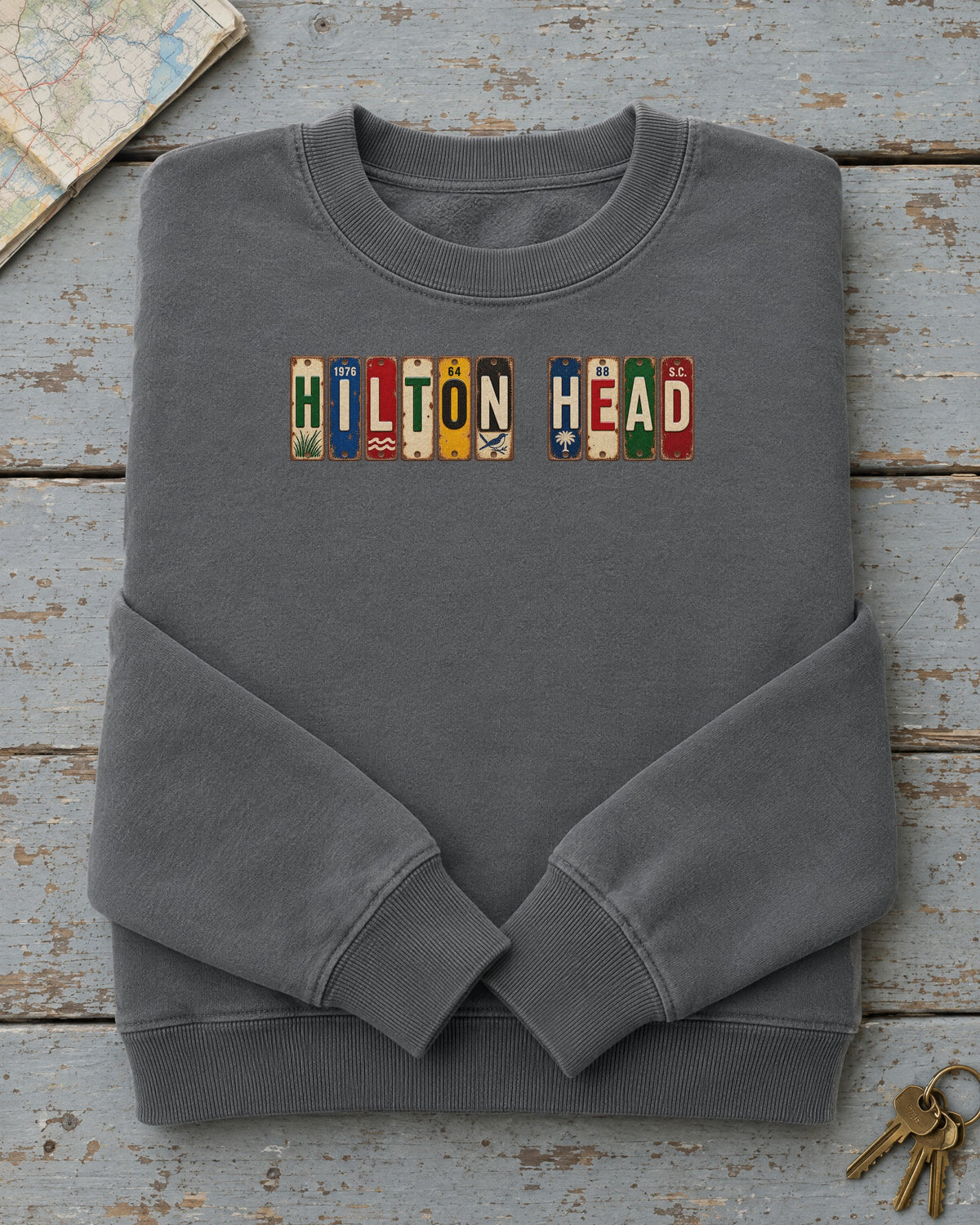 Hilton Head, South Carolina vintage license plate sweatshirt in Pepper