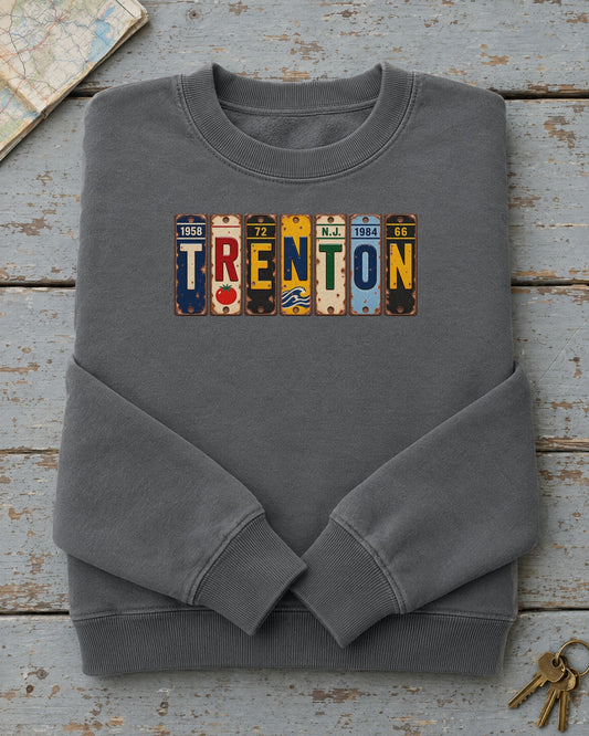 Trenton, New Jersey vintage license plate sweatshirt in Pepper