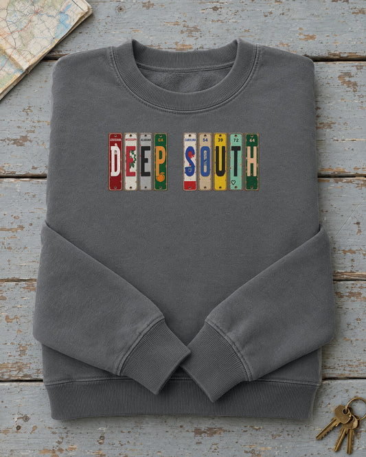 Deep South vintage license plate sweatshirt in Pepper