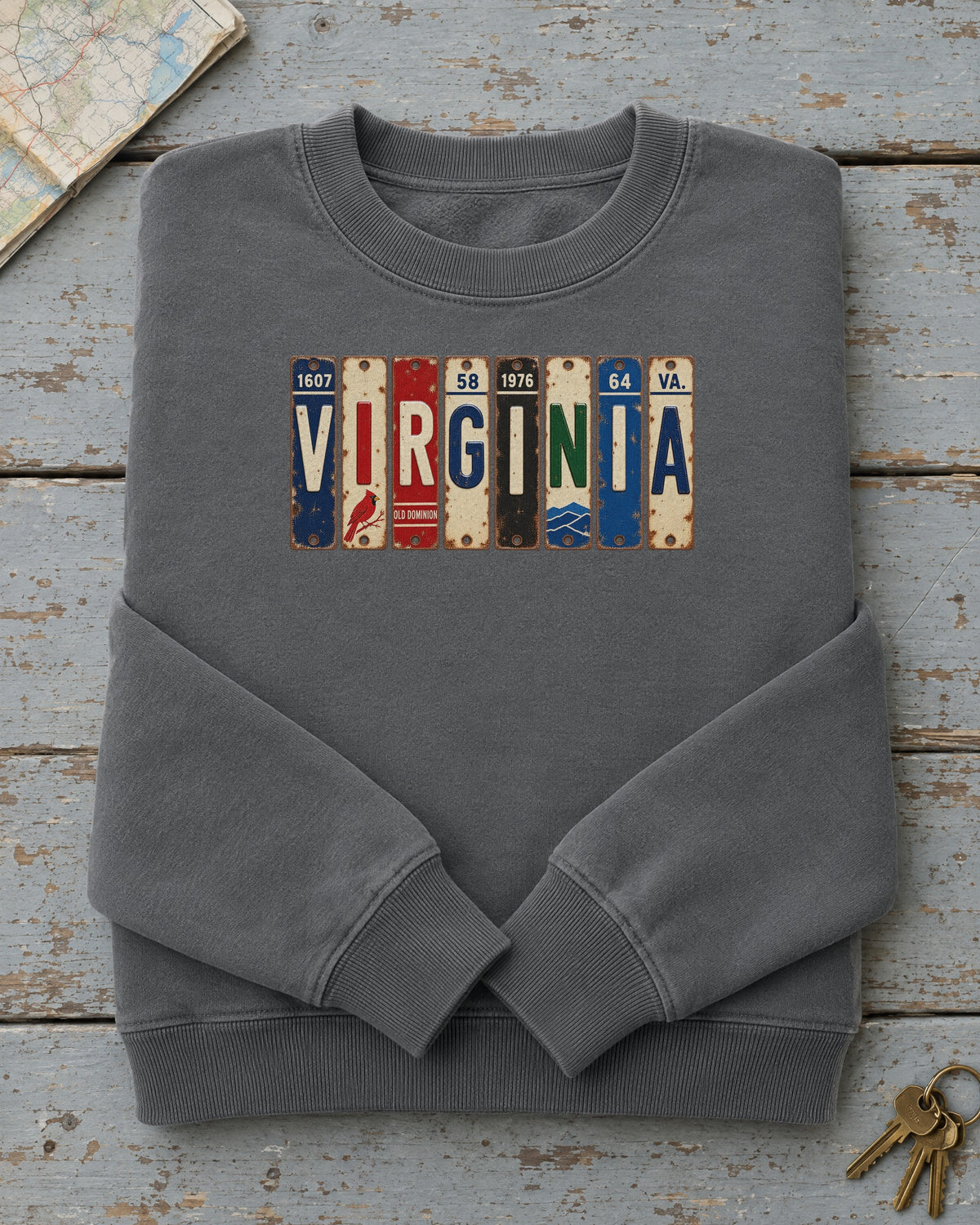 Virginia vintage license plate sweatshirt in Pepper