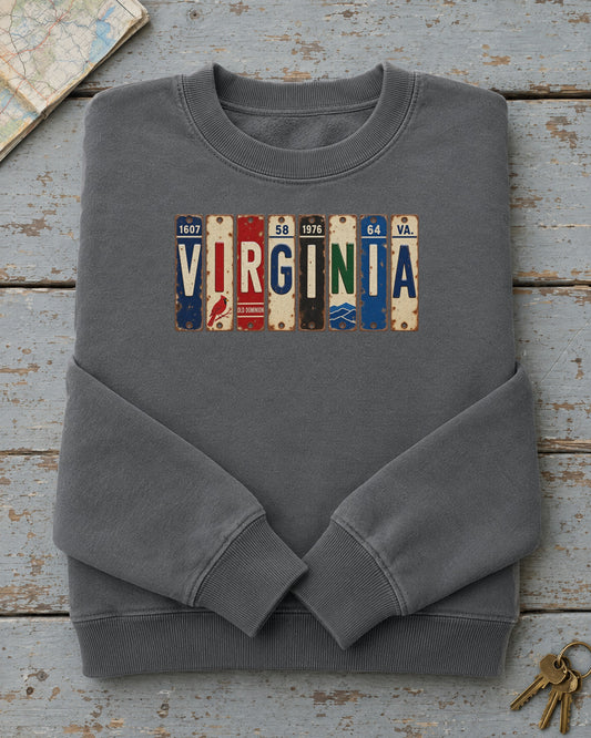 Virginia vintage license plate sweatshirt in Pepper