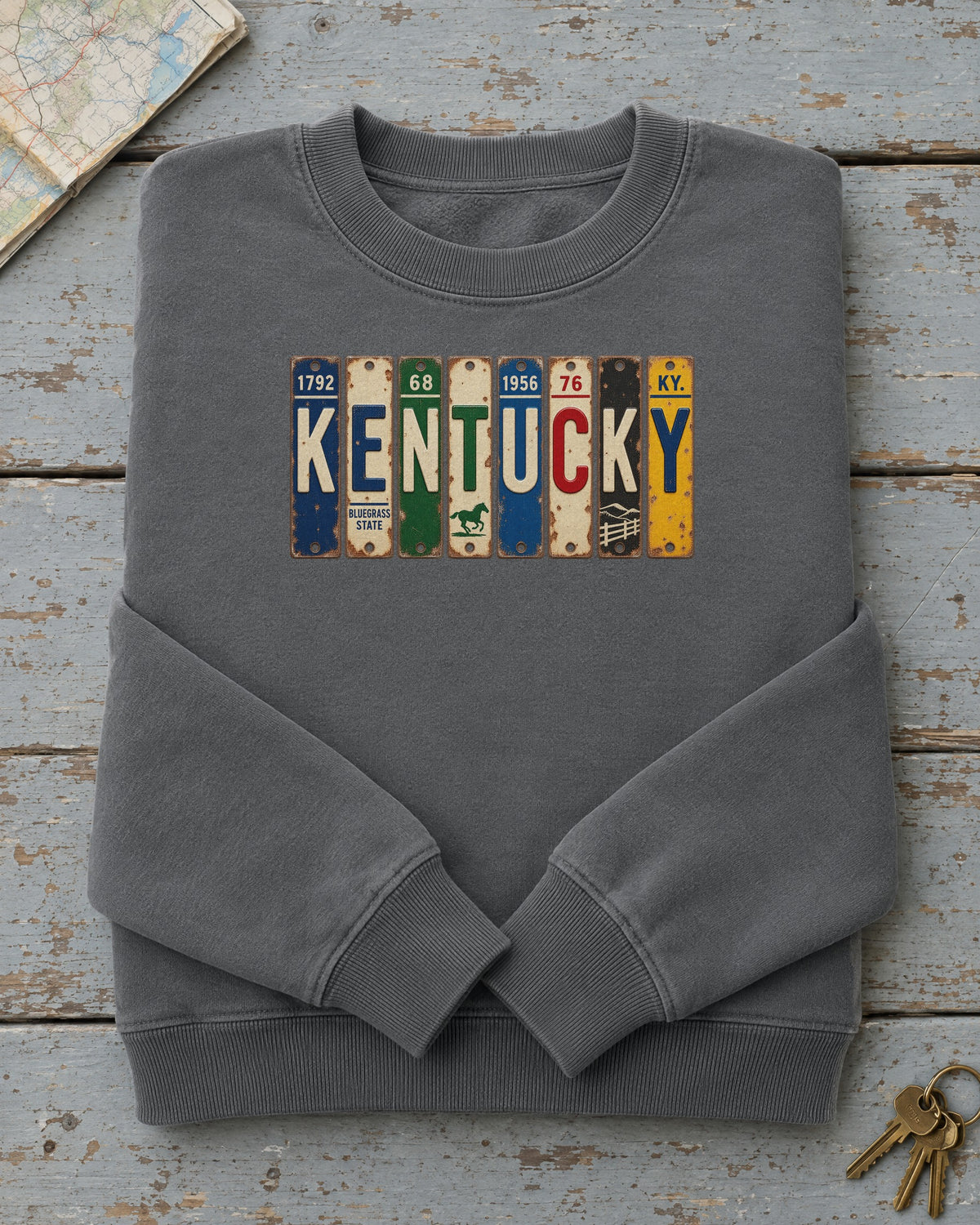 Kentucky vintage license plate sweatshirt in Pepper