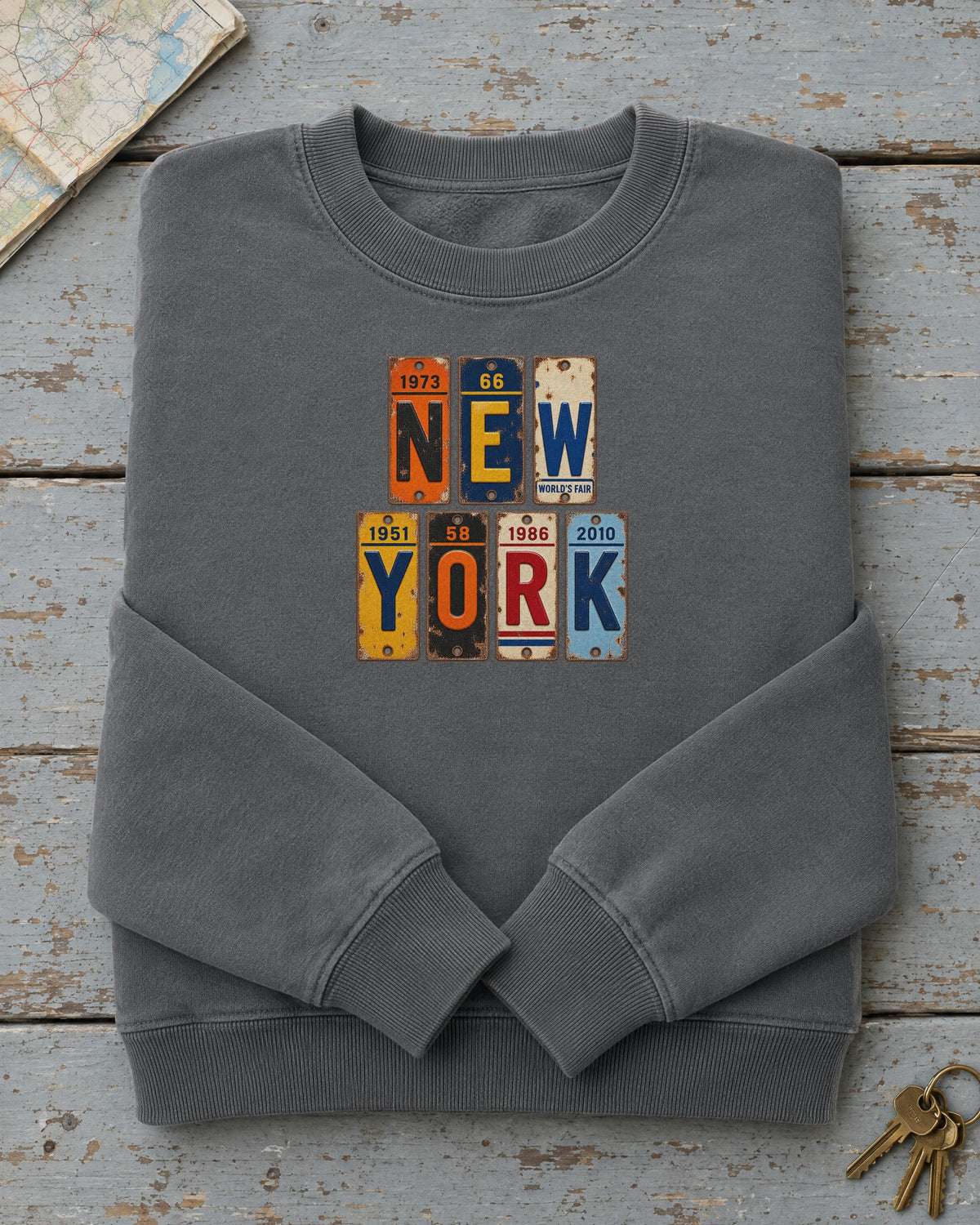 New York vintage license plate sweatshirt in Pepper