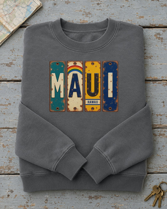 Maui, Hawaii vintage license plate sweatshirt in Pepper