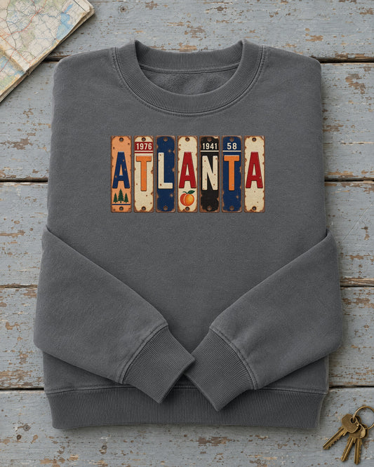 Atlanta, Georgia vintage license plate sweatshirt in Pepper
