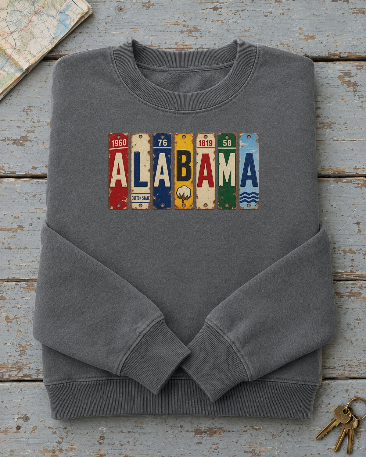 Alabama vintage license plate sweatshirt in Pepper