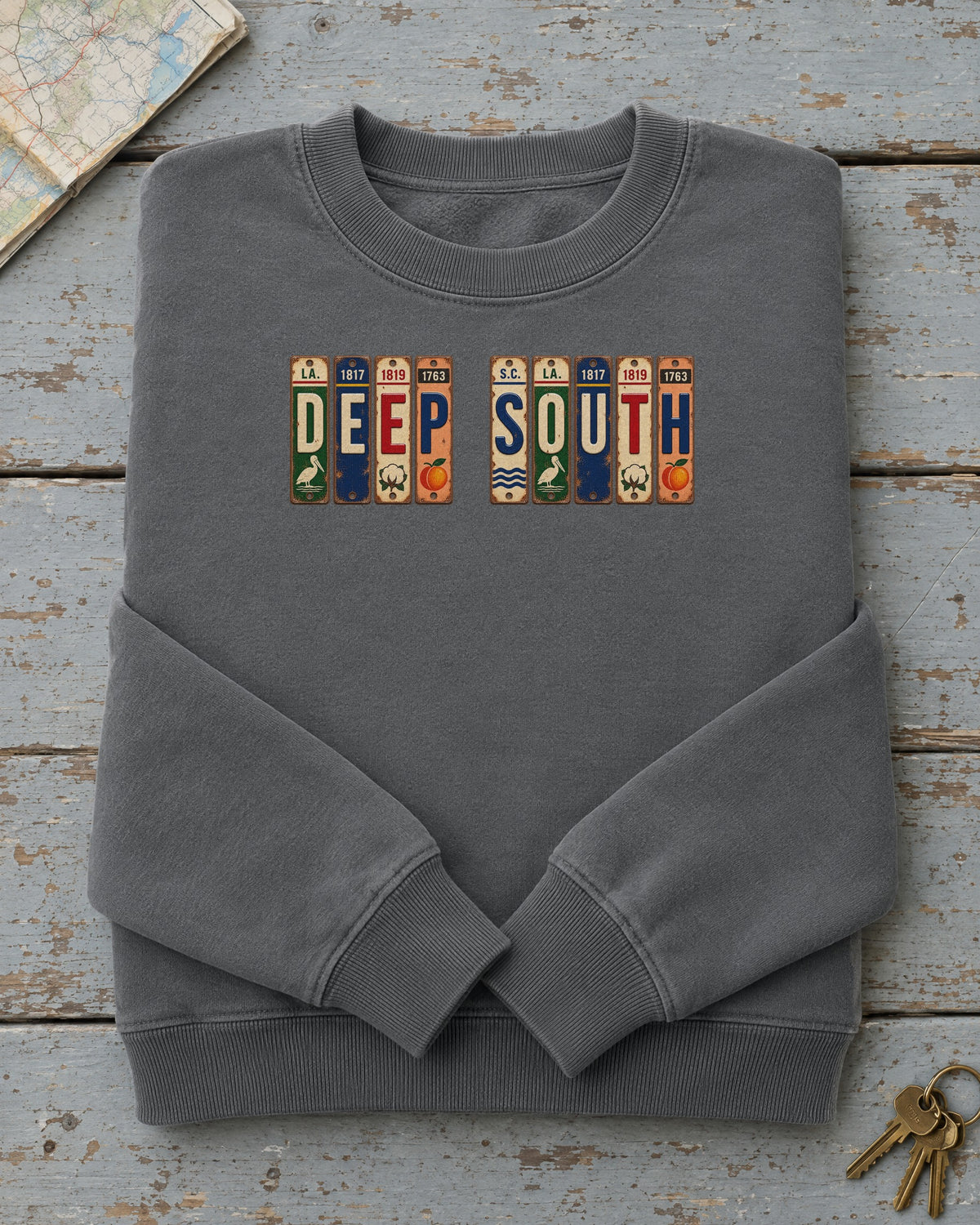 Deep South vintage license plate sweatshirt in Pepper