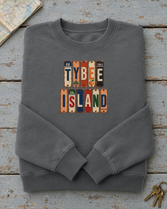 Tybee Island, Georgia vintage license plate sweatshirt in Pepper