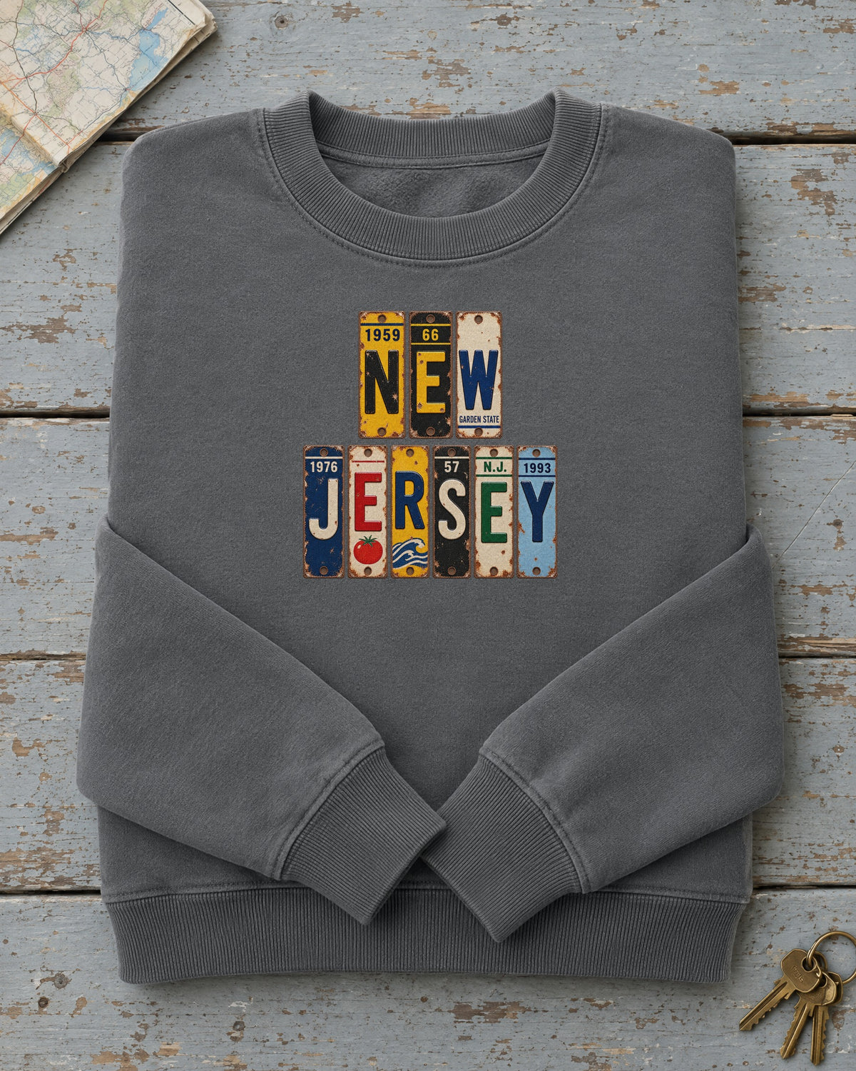 New Jersey vintage license plate sweatshirt in Pepper