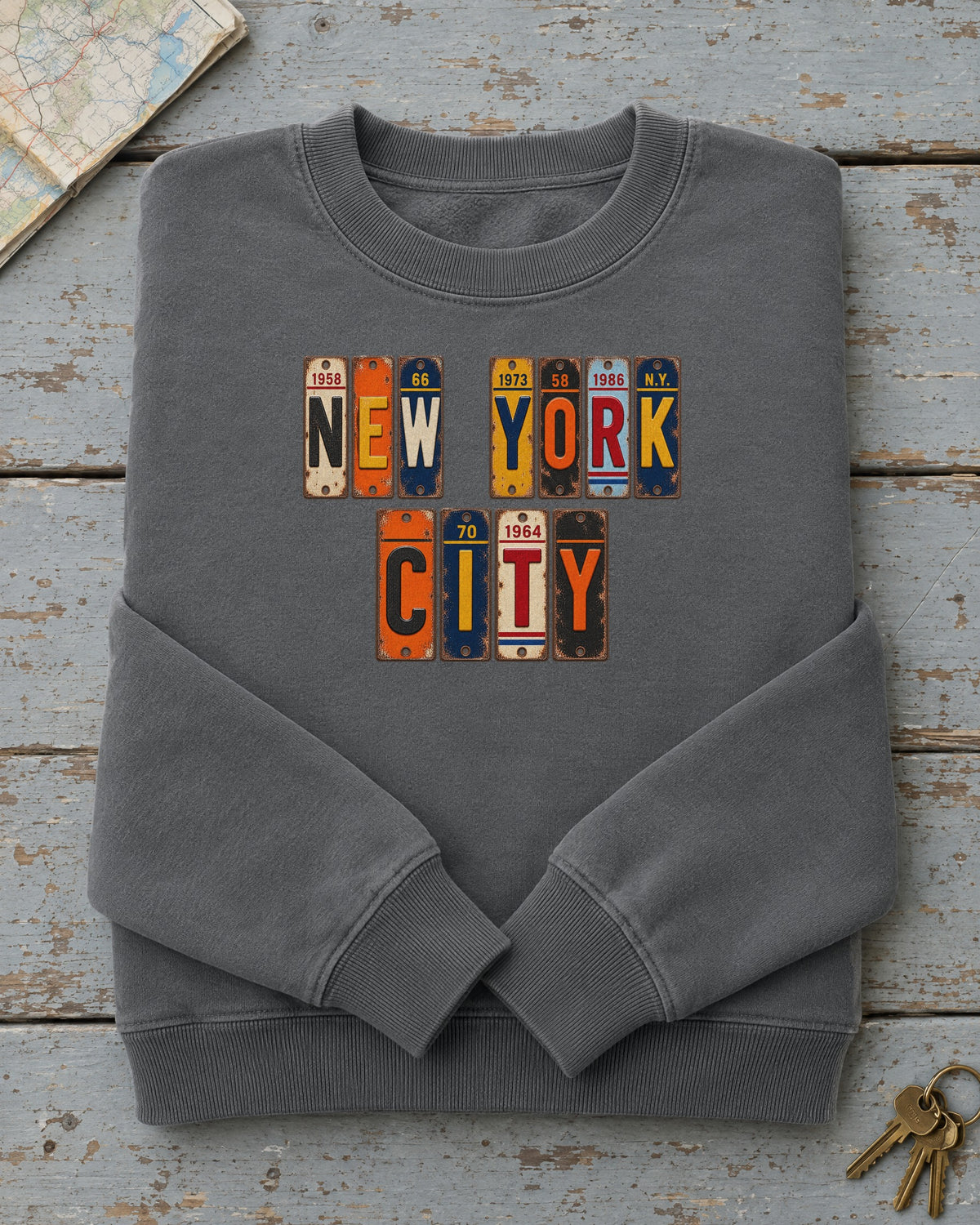 New York City, New York vintage license plate sweatshirt in Pepper