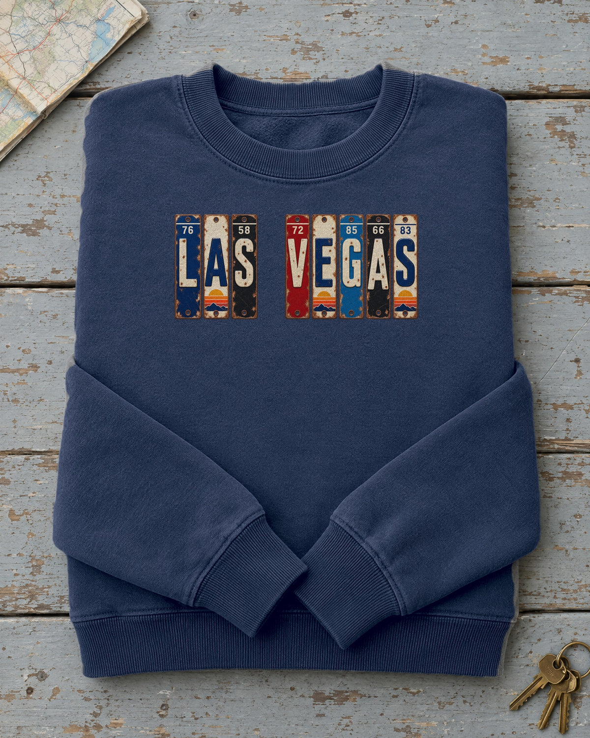 Las Vegas, Nevada vintage license plate sweatshirt in True Navy