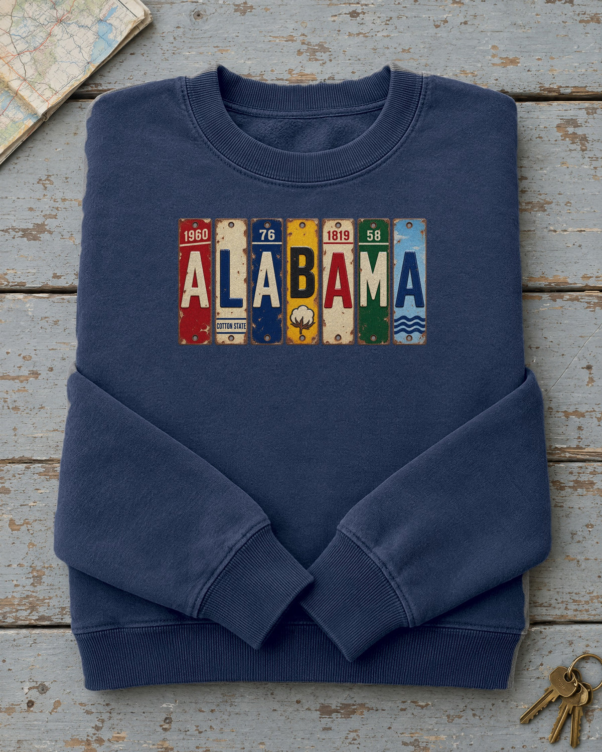 Alabama vintage license plate sweatshirt in True Navy