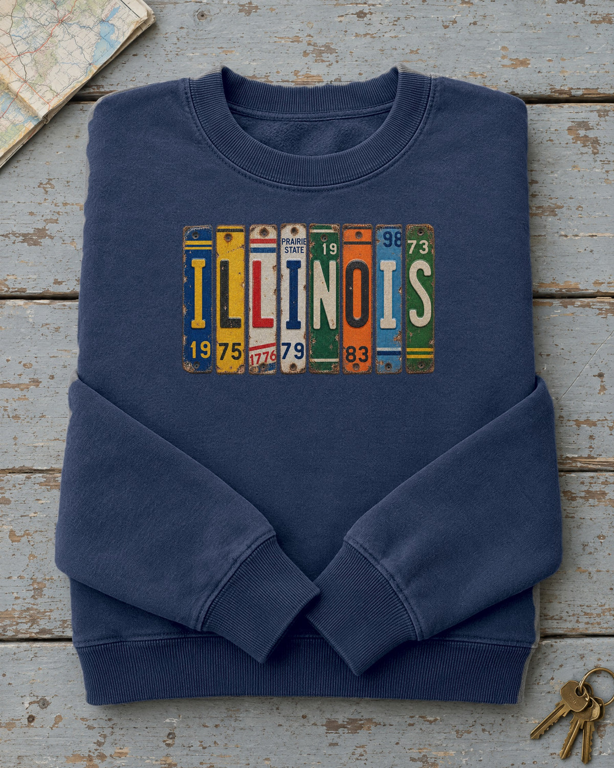 Illinois vintage license plate sweatshirt in True Navy