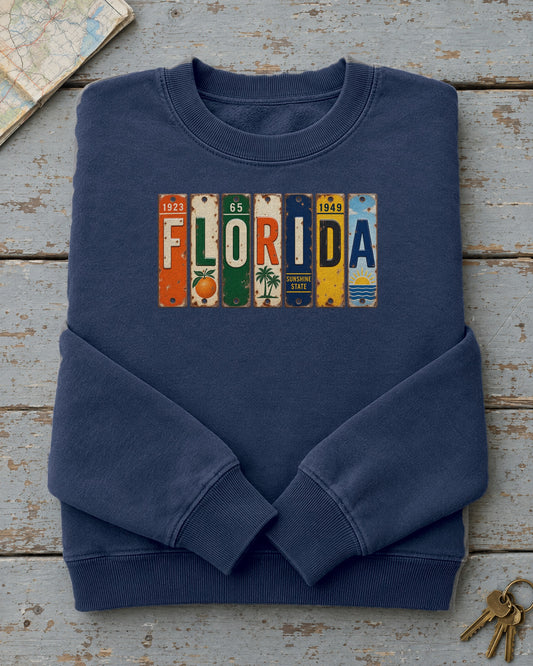Florida vintage license plate sweatshirt in True Navy