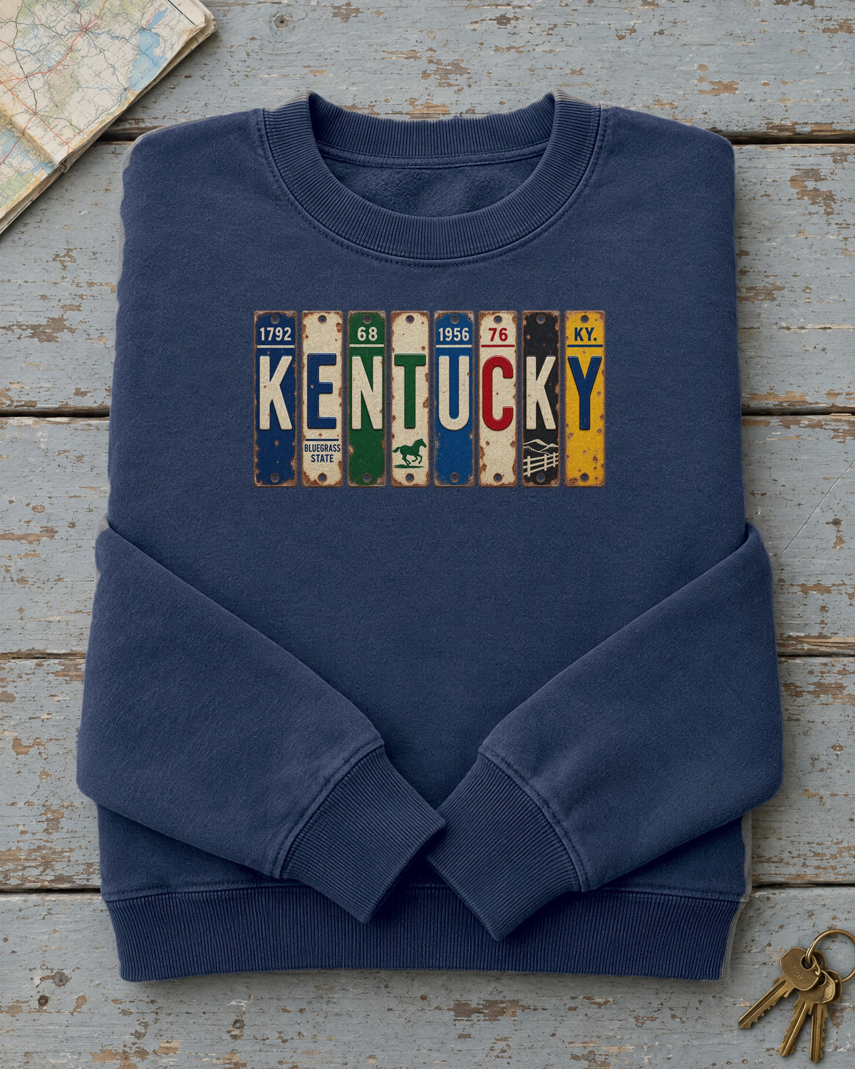 Kentucky vintage license plate sweatshirt in True Navy