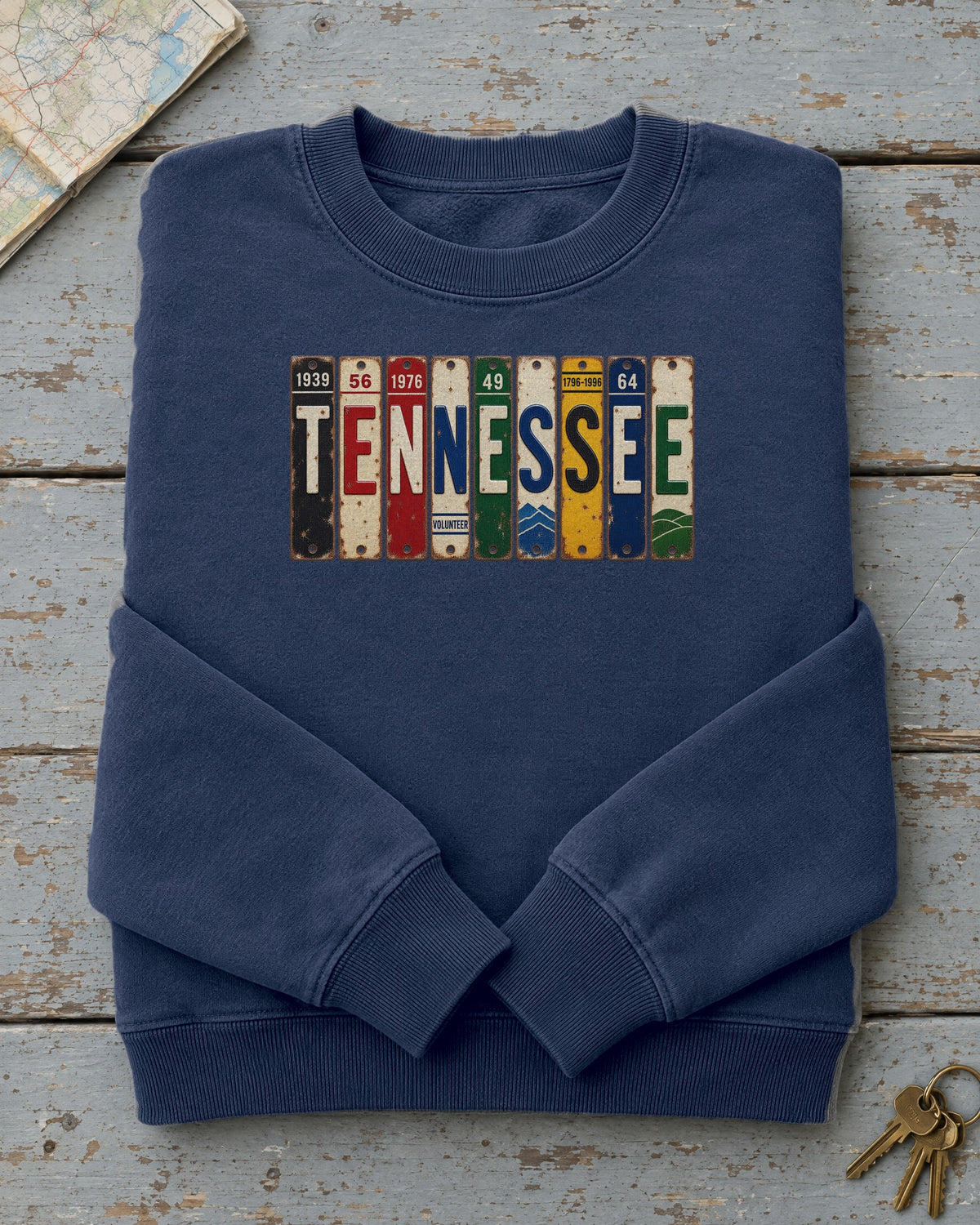 Tennessee vintage license plate sweatshirt in True Navy