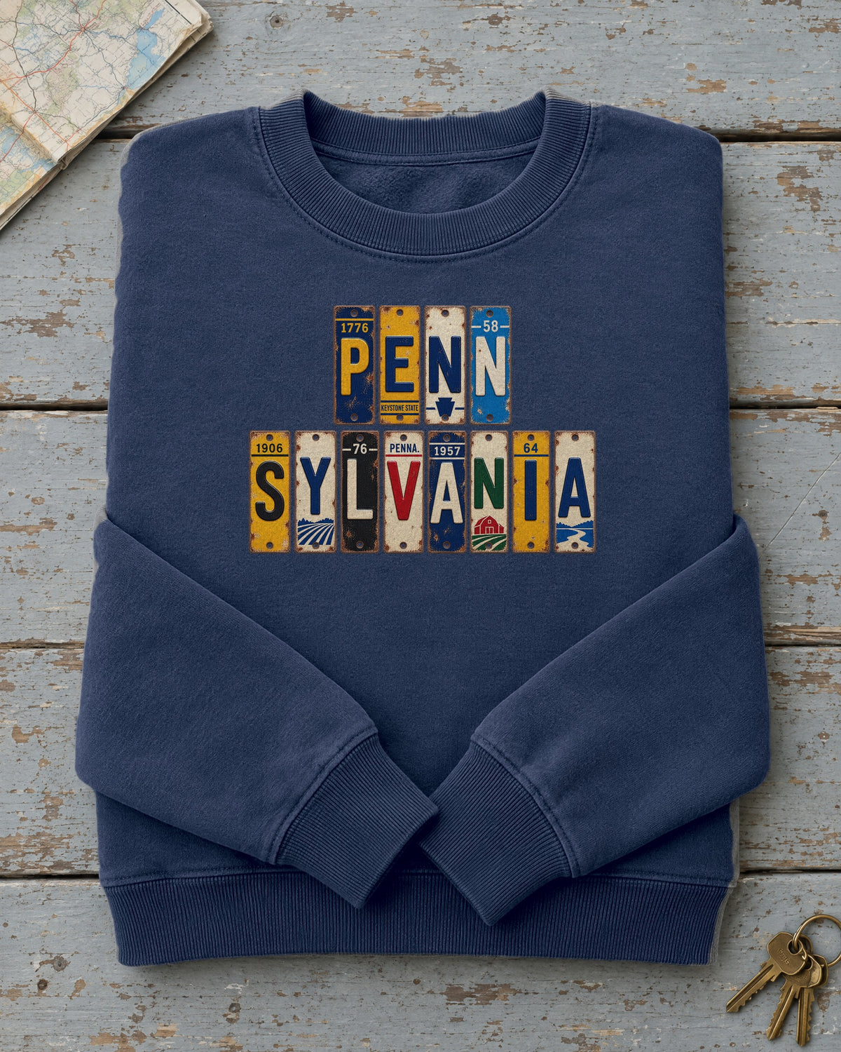 Pennsylvania vintage license plate sweatshirt in True Navy