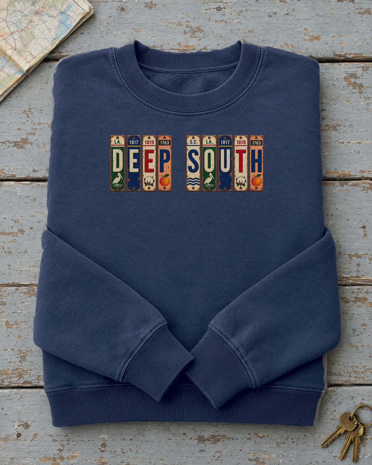 Deep South vintage license plate sweatshirt in True Navy