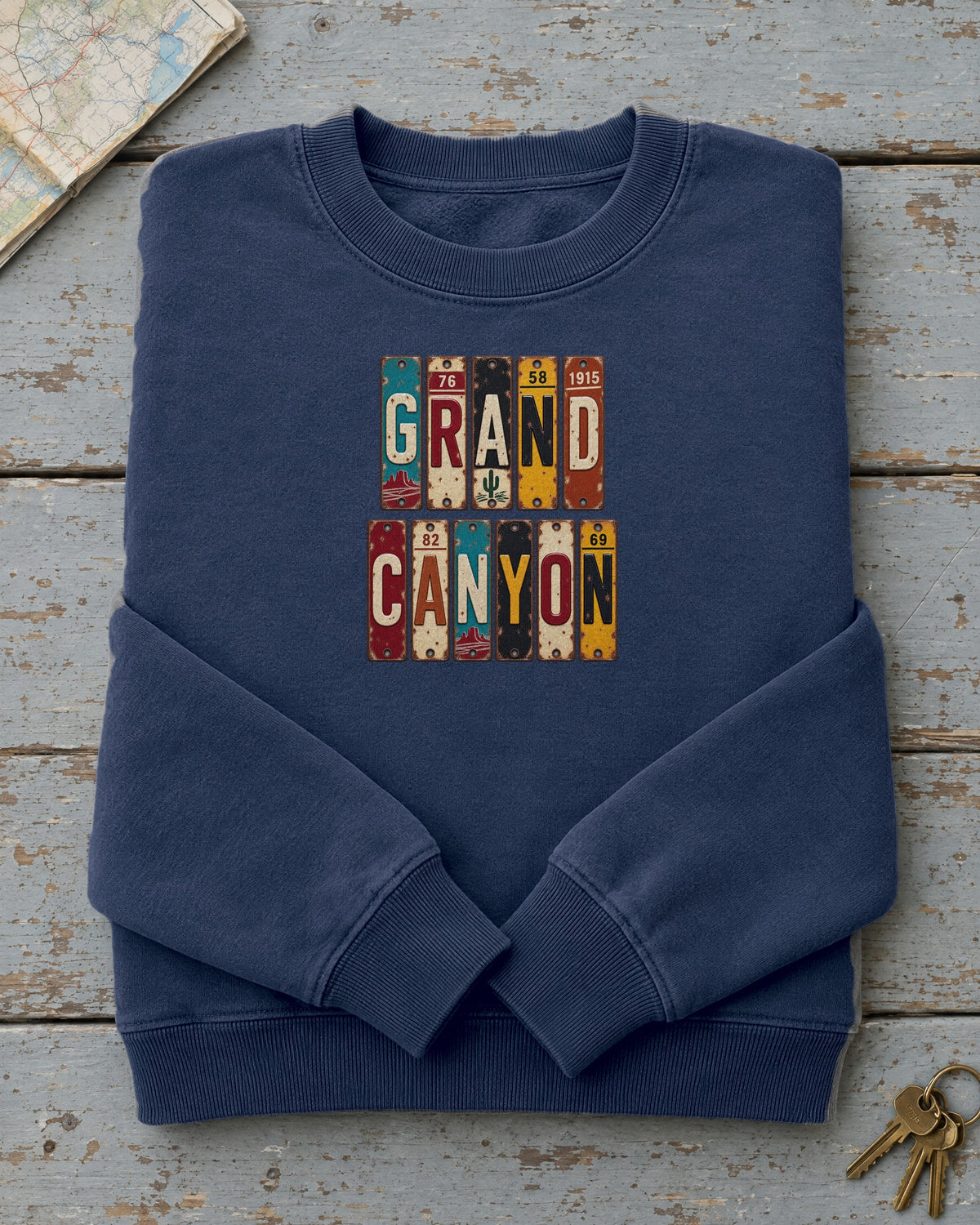 Grand Canyon, Arizona vintage license plate sweatshirt in True Navy