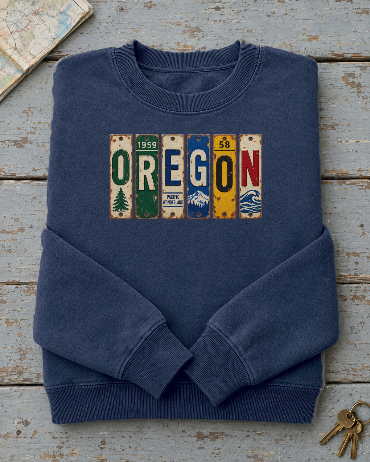 Oregon vintage license plate sweatshirt in True Navy