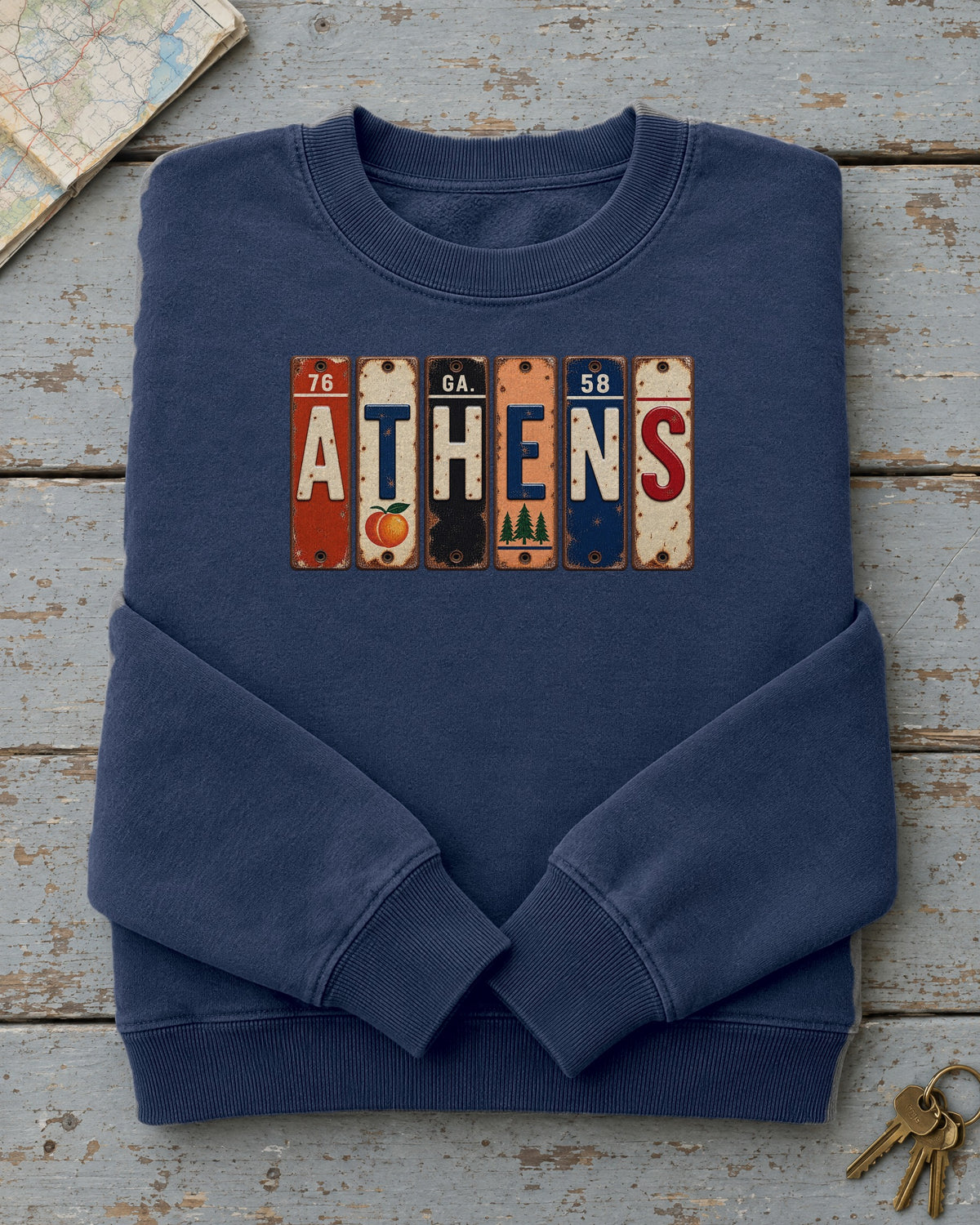 Athens, Georgia vintage license plate sweatshirt in True Navy