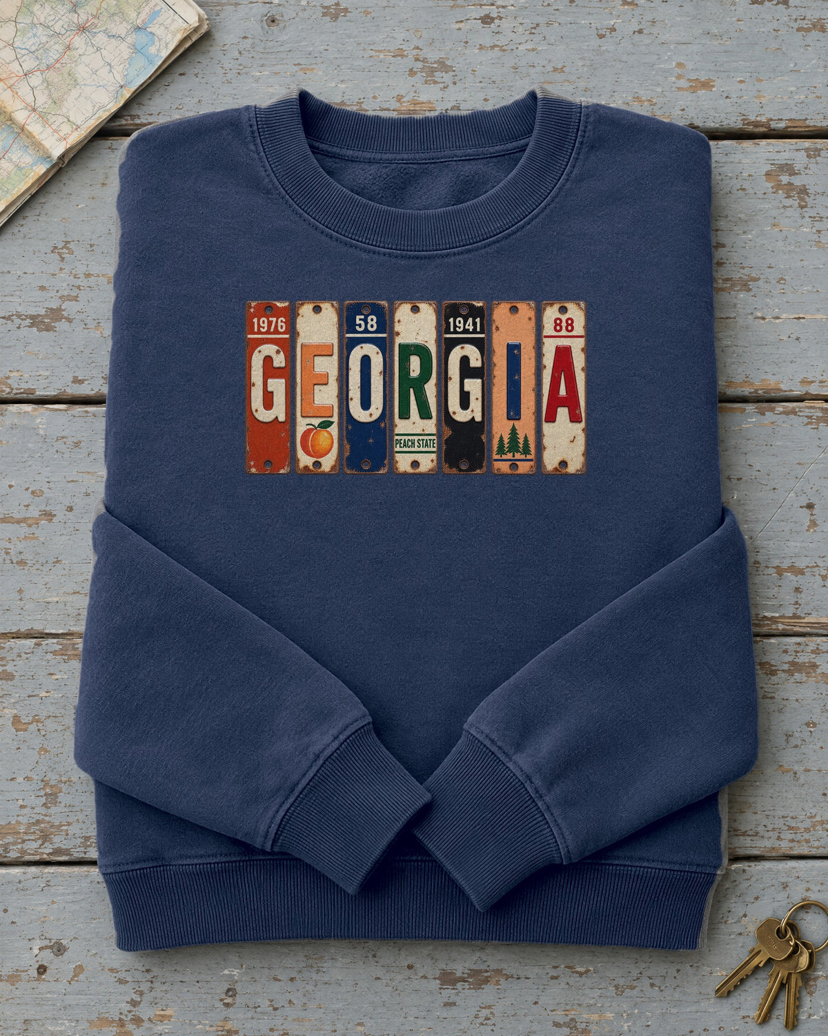 Georgia vintage license plate sweatshirt in True Navy