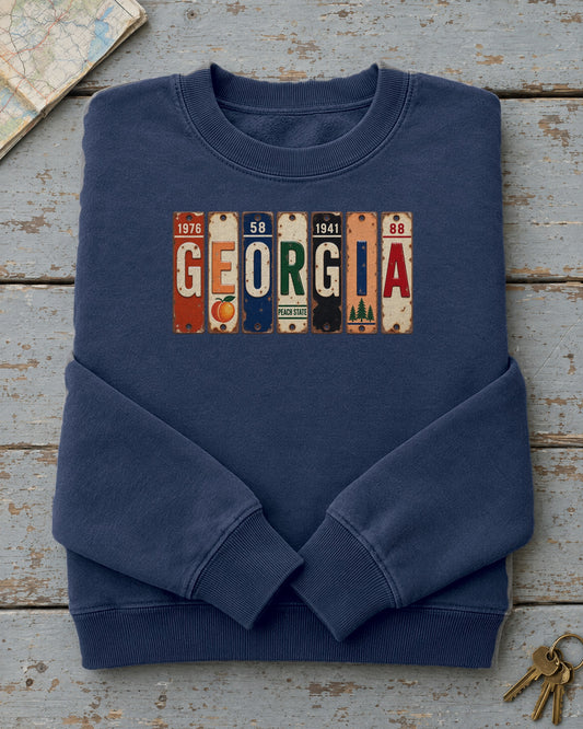 Georgia vintage license plate sweatshirt in True Navy