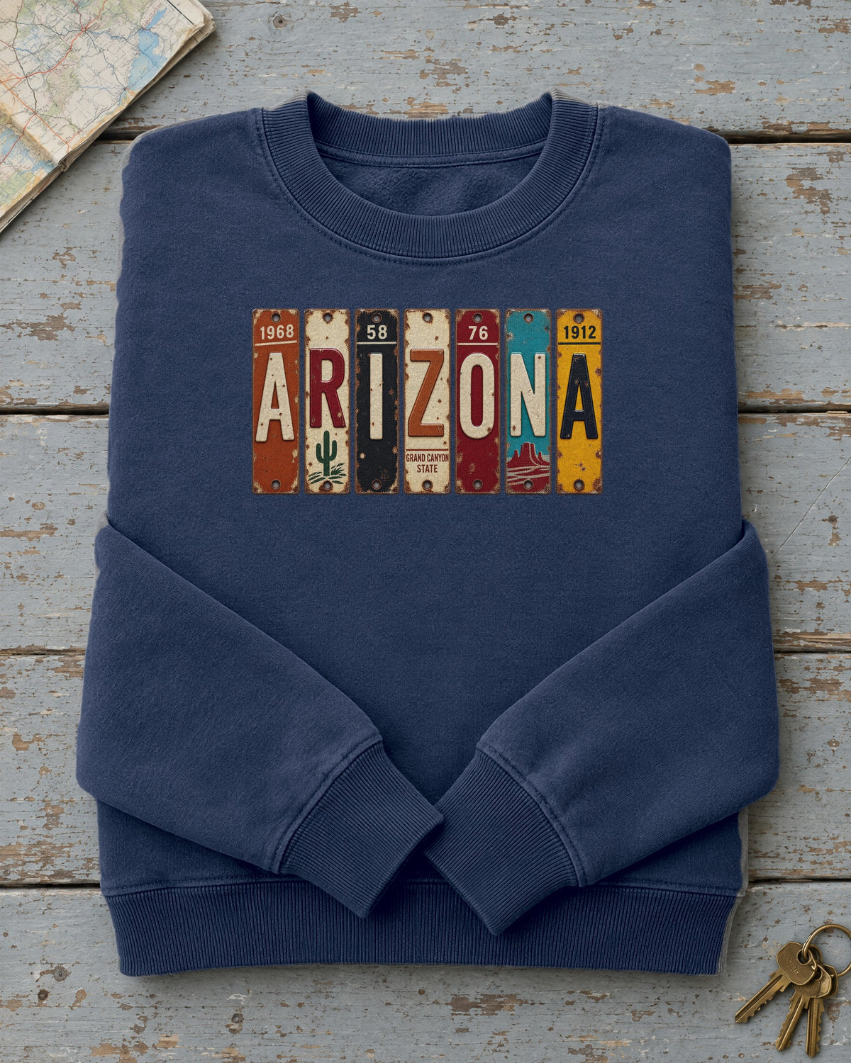 Arizona vintage license plate sweatshirt in True Navy