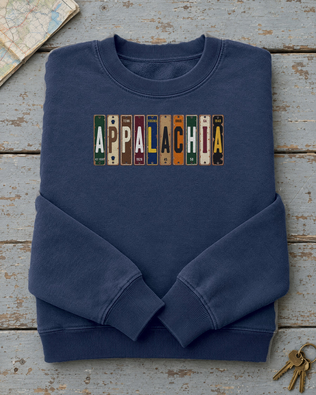 Appalachia vintage license plate sweatshirt in True Navy