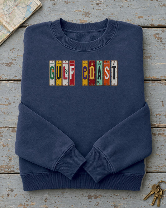 Gulf Coast vintage license plate sweatshirt in True Navy