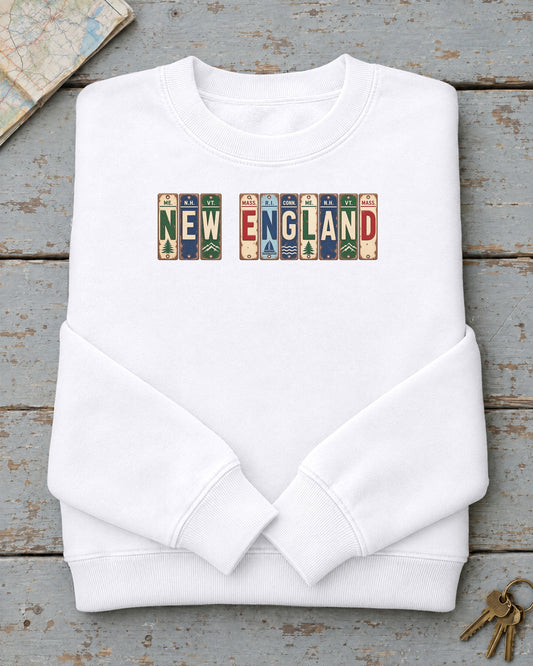 New England vintage license plate sweatshirt in White