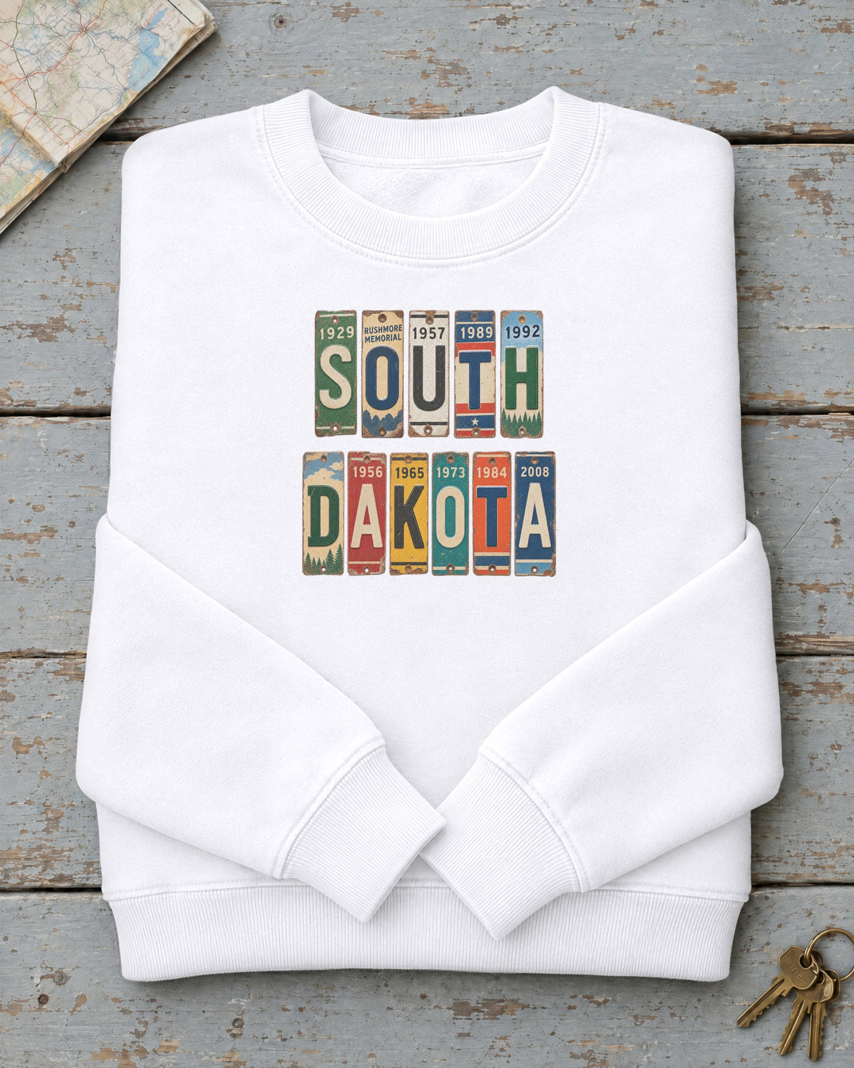 South Dakota vintage license plate sweatshirt in White