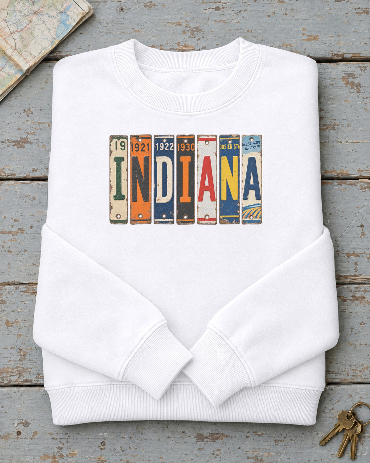 Indiana vintage license plate sweatshirt in White