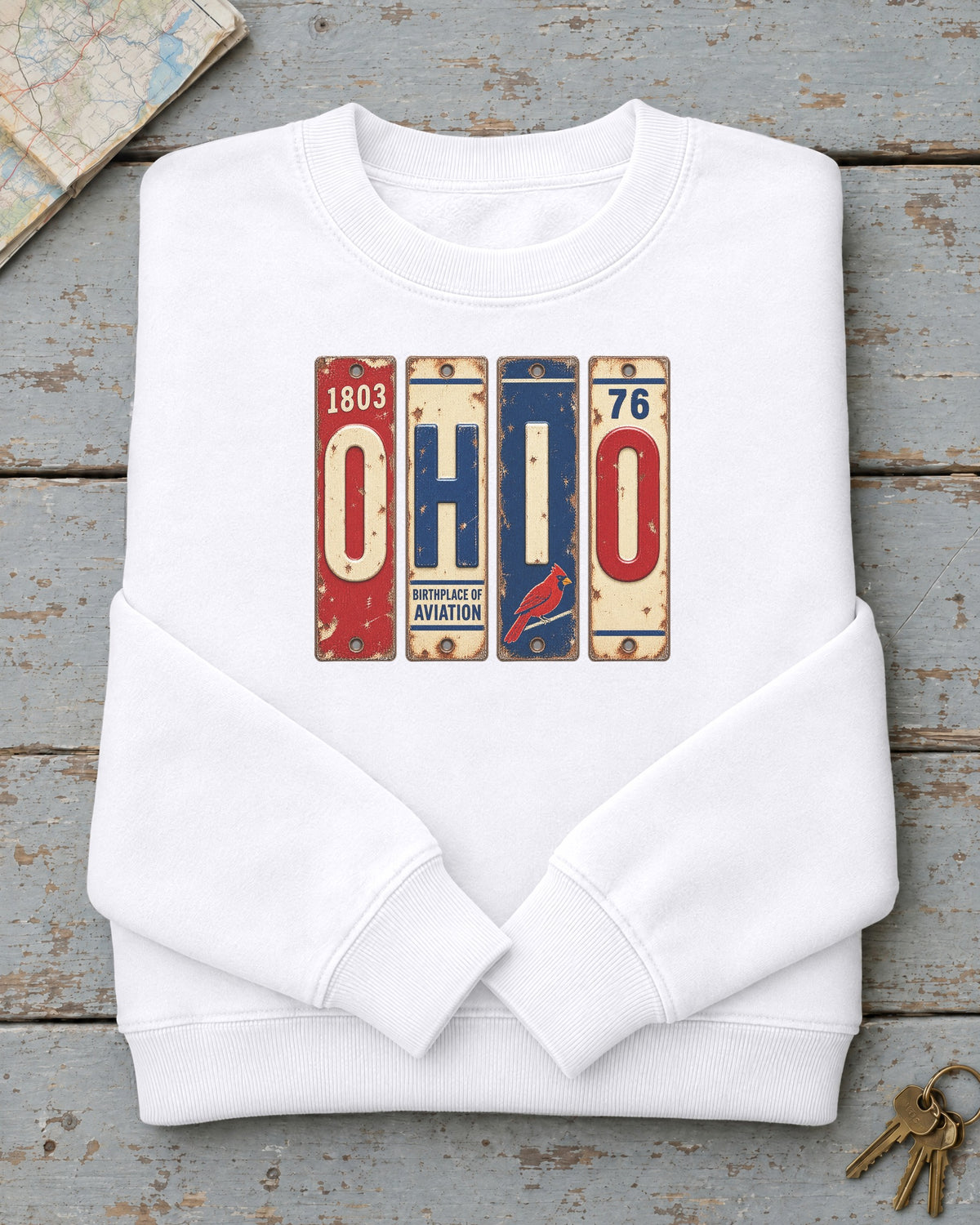 Ohio vintage license plate sweatshirt in White