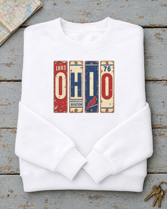 Ohio vintage license plate sweatshirt in White
