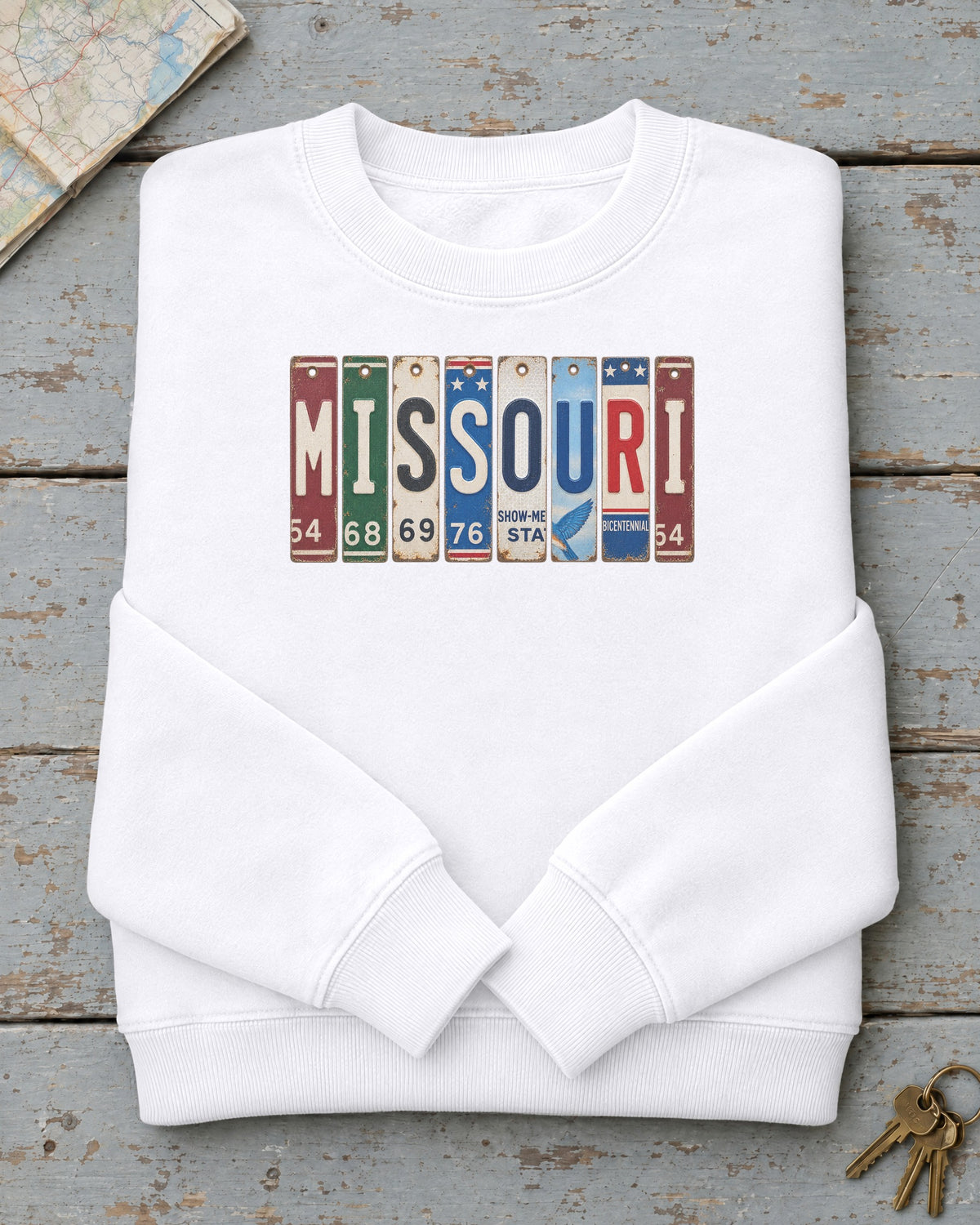 Missouri vintage license plate sweatshirt in White