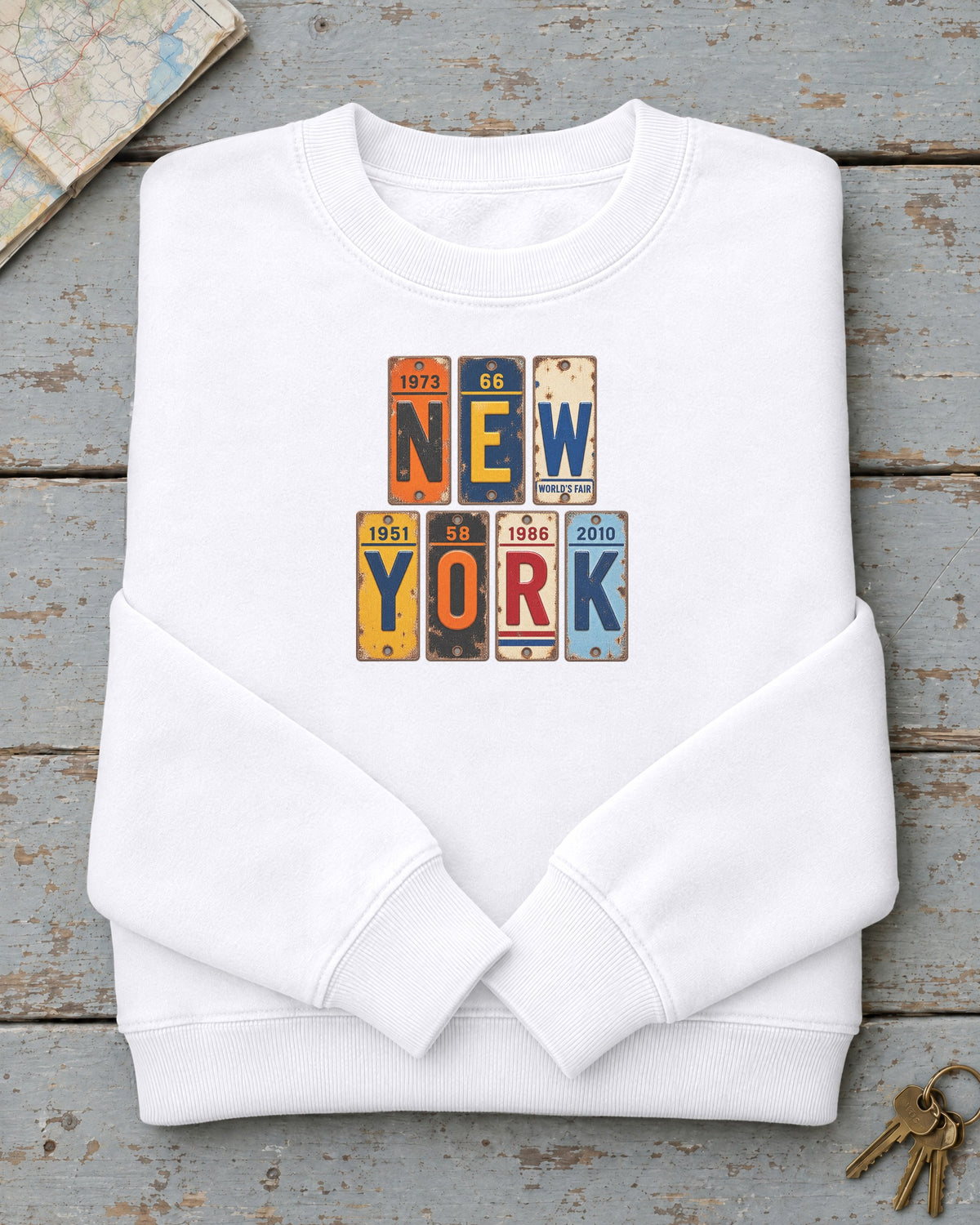 New York vintage license plate sweatshirt in White