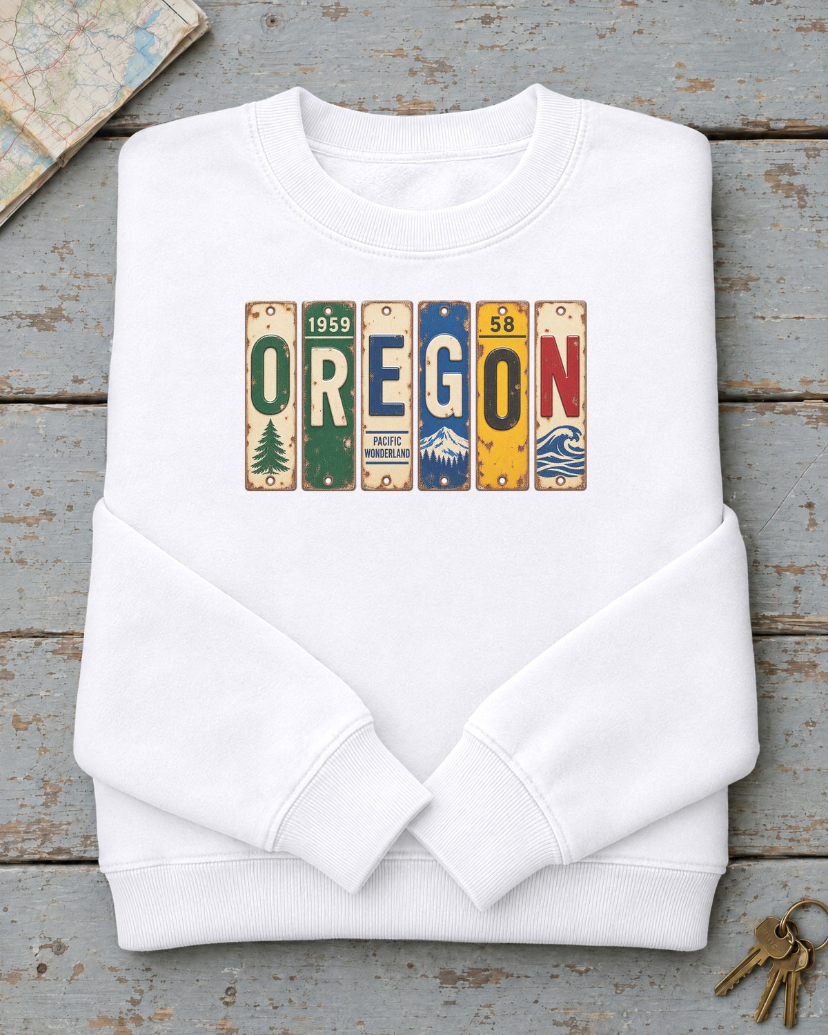 Oregon vintage license plate sweatshirt in White