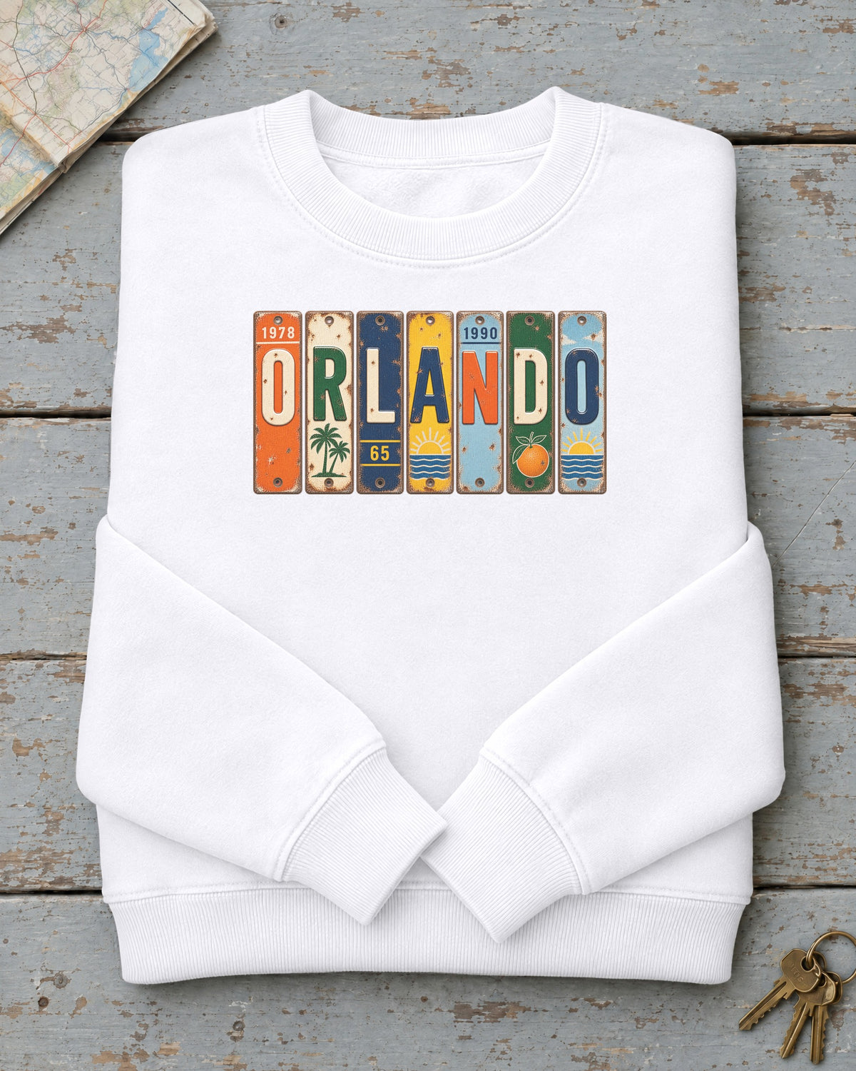 Orlando, Florida vintage license plate sweatshirt in White