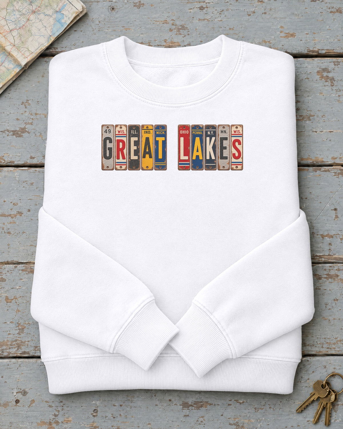 Great Lakes vintage license plate sweatshirt in White