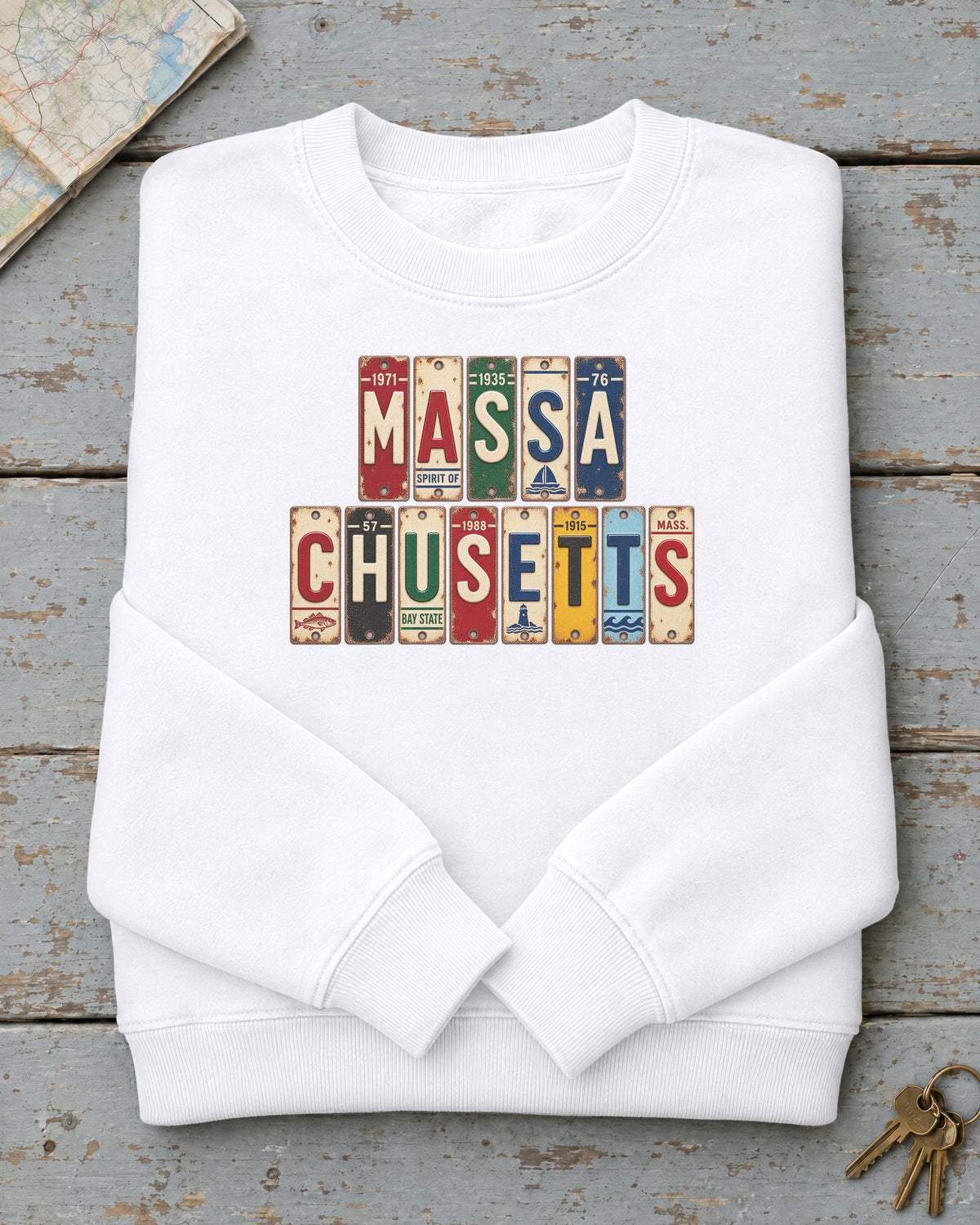 Massachusetts vintage license plate sweatshirt in White