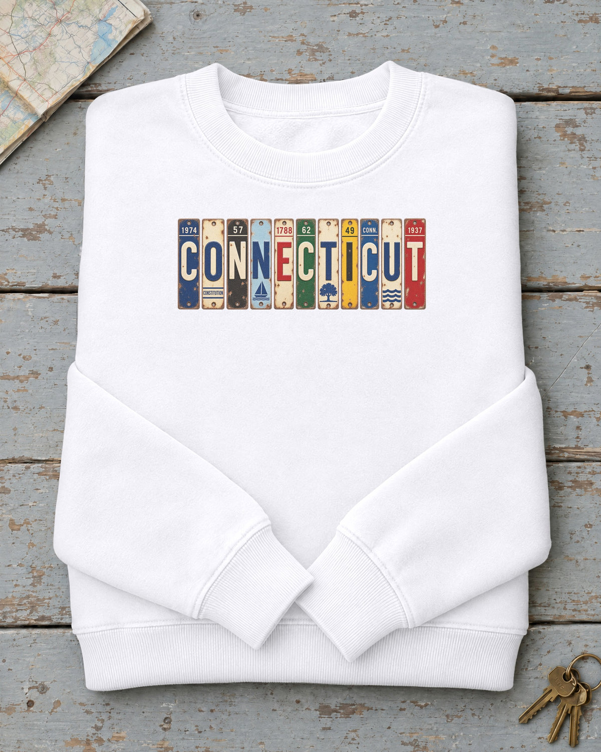 Connecticut vintage license plate sweatshirt in White