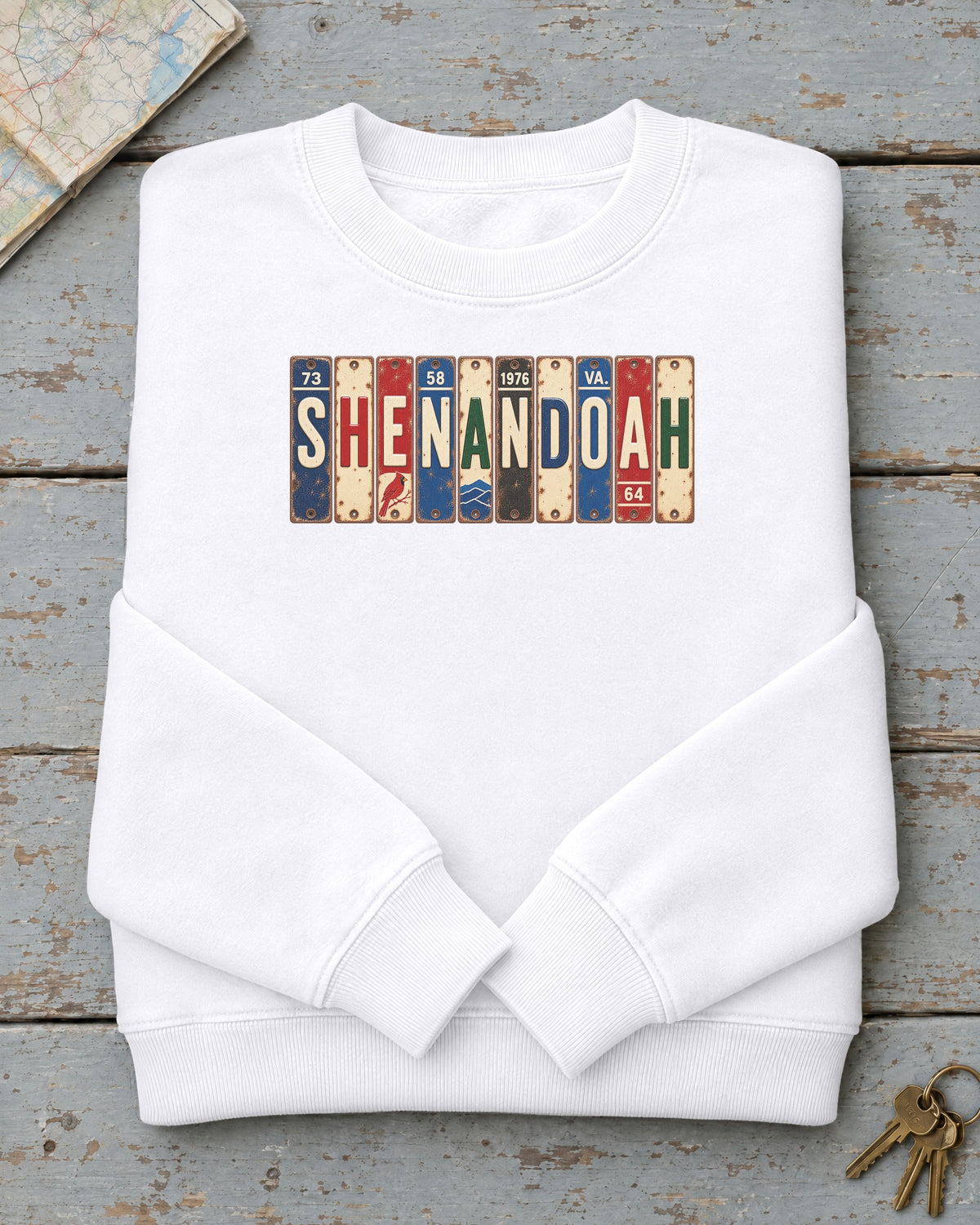 Shenandoah, Virginia vintage license plate sweatshirt in White