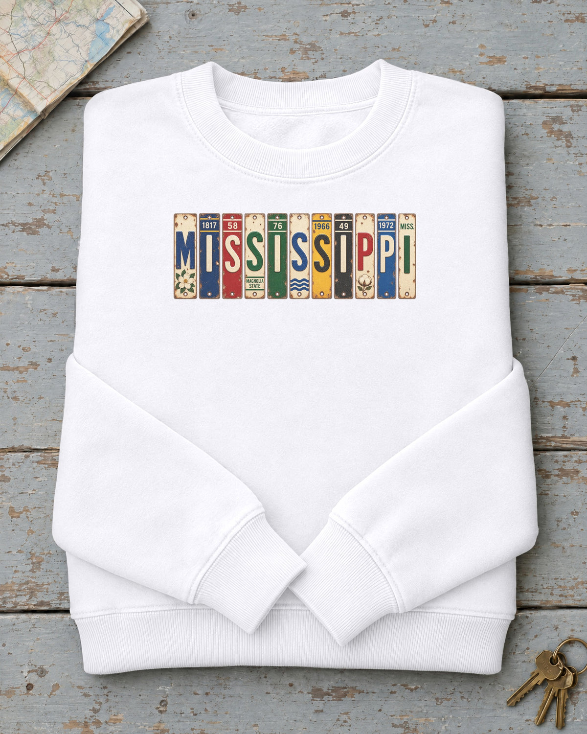 Mississippi vintage license plate sweatshirt in White