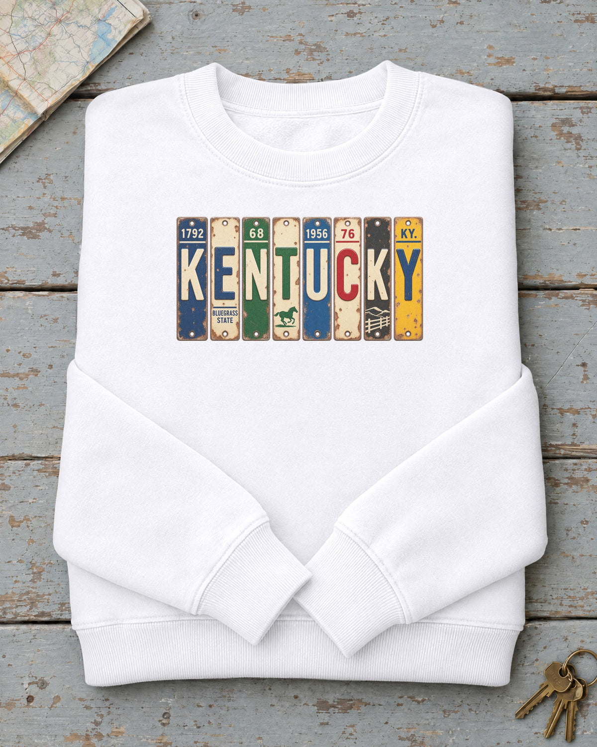 Kentucky vintage license plate sweatshirt in White