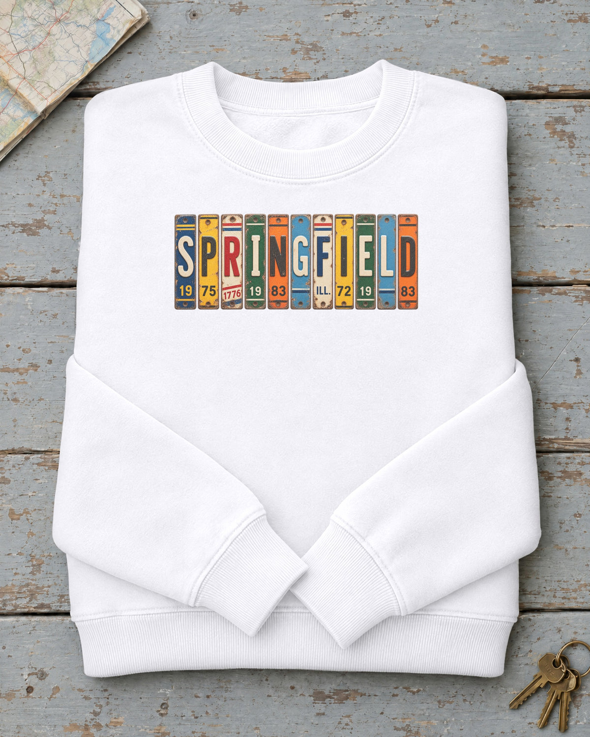 Springfield, Illinois vintage license plate sweatshirt in White